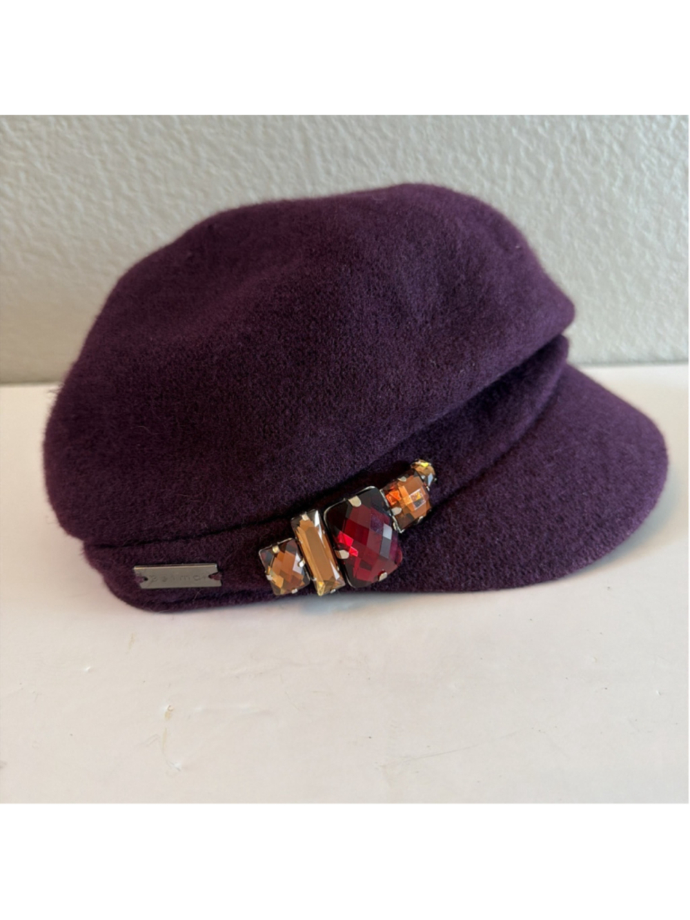 Betmar Hats Rhinestone Baker Boy Cap - Berry